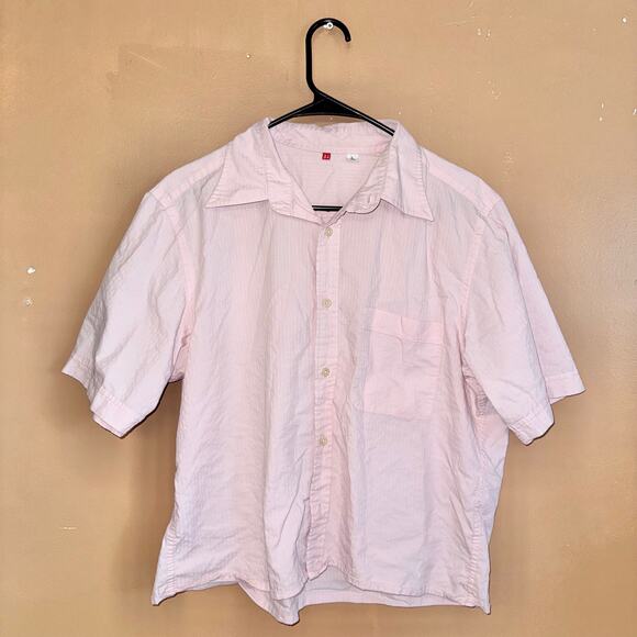 Uniqlo Men's Box Crop Short Sleeve Polo Tee T-Shirt in Pink - Size Large - Picture 3 of 9